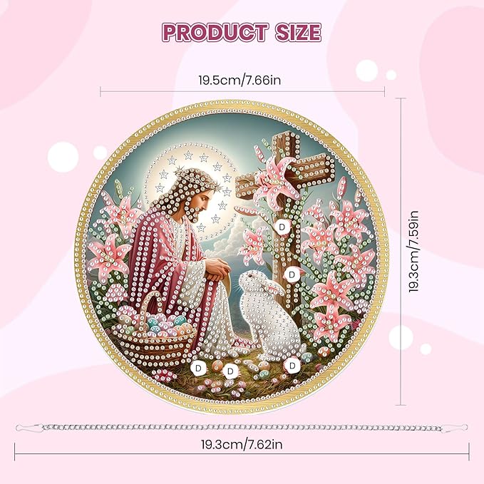 MOGTAA Easter Bunny Diamond Art Hanging Kits for Adults Beginners, Jesus Diamond Art Suncatchers, 5D Special Shape Flowers Diamond Painting Window Pendant Kit for Home Garden Wall Decor