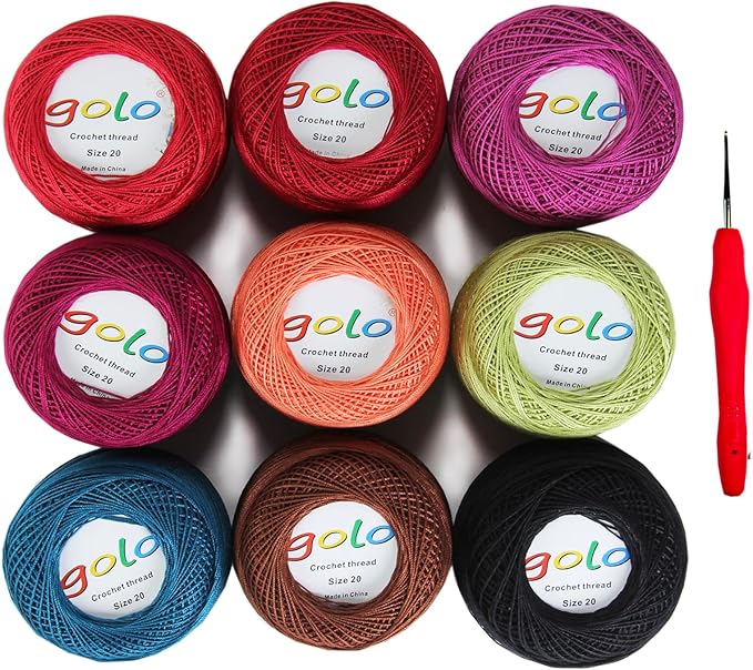 golo Crochet Thread Size 20 Embroidery Thread 10gx9 Crochet Yarn for Hand Knitting 20-9-2