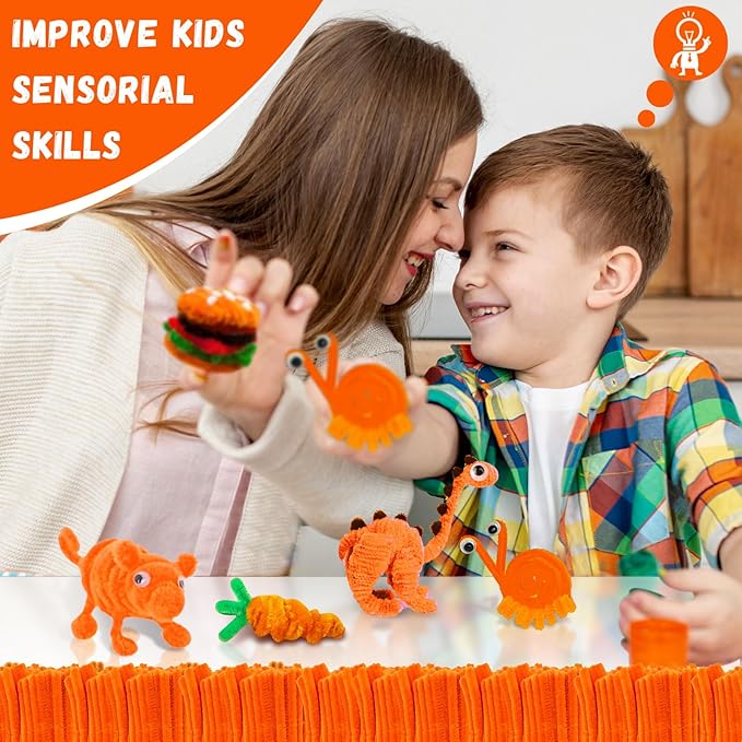 Orange Pipe Cleaners Crafts,Art Supplies,200pcs Chenille Stem,Solid Color Pipe Cleaners Set for DIY Art Creative Crafts and Decorations,Limpia Pipas,Craft Supplies,Christmas/Halloween Gifts