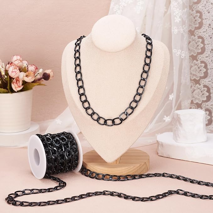 Sparkeads 16.40 Feet(5m) Faceted Curb Chains Black Chains for Jewelry Making,Diamond Cut Cuban Link Chains,Black Link Necklaces for Women,Cable Chain for Bracelet Earring DIY Jewelry Kits,16x11x2.8mm