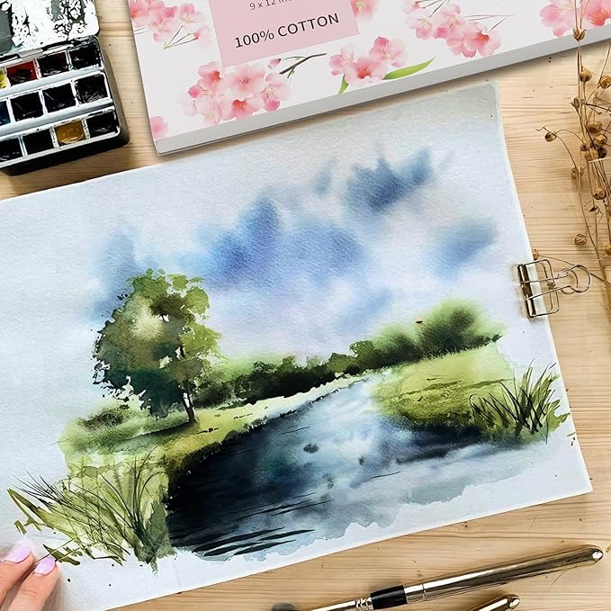 30 Sheets A4 Watercolor Paper Pad(12" x 9"), 140 LB/300 GSM, 100% Cotton Cold Pressed Watercolor Paper for Watercolor Drawing, Mixed Media, Art Journaling, Gouache Ink