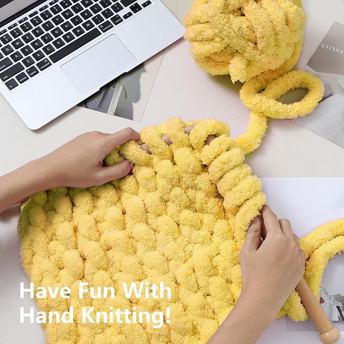 Chunky Yarn for Hand Knitting - #10 Chunky Chenille Yarn, Jumbo Big Thick Chunky Yarns for Crocheting, Super Bulky Chunky Knit Blanket Yarns, 8 Skein (25 yds 8 oz Each Skein), Yellow