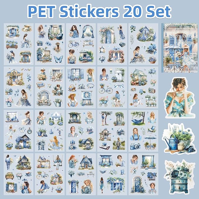 Uideyvi Flower Theme Sticker Scrapbooking Supplies for Junk Journal, 20 Sheets PET Stickers(TZ-001-005)