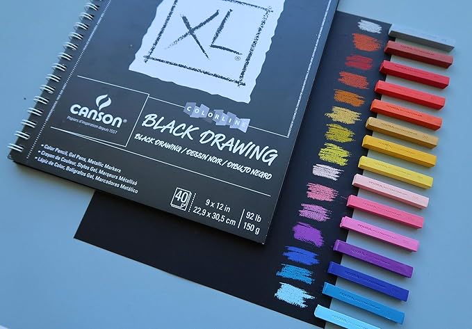 Canson XL Series Drawing Paper, Black, Wirebound Pad, 7x10 inches, 40 Sheets (92lb/150g) - Artist Paper for Adults and Students - Colored Pencil, Ink, Pastel, Marker