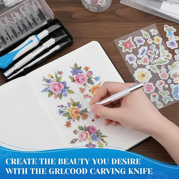 16 PCS Exacto Knife Set, 3 Craft Knife and 13 SK5 Steel Blades & Magnetic Storage Case, Exacto Knife for Crafting, DIY, Scrapbooking, Wood Carving, Art Projects, 3D Printing & Junk Journal Supplies