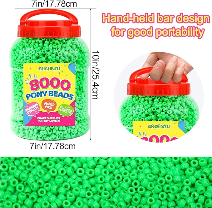 8000 pcs pony beads bulk for bracelet green plastic beads making for hair braiding diy crafts kandi jewelry key chains and ornaments decorations boxed