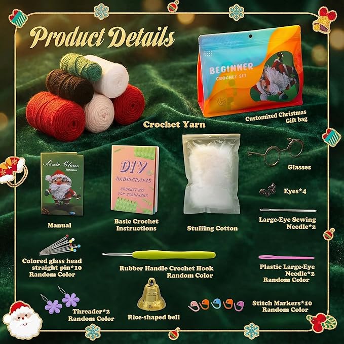 Kovarela Beginners Crochet Kit with Simple Crochet Yarn - with Step-by-Step Video Tutorials (Santa Claus)