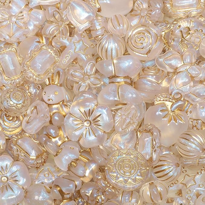 7.5 OZ Assorted Vintage Acrylic Beads for Jewelry Making, Song Xi Unique Flower Rose Czech Beads for Bracelet Earrings, Bohemia Style, Bulk, DIY Holiday Gift (240-260 PCS, AB Transparent)