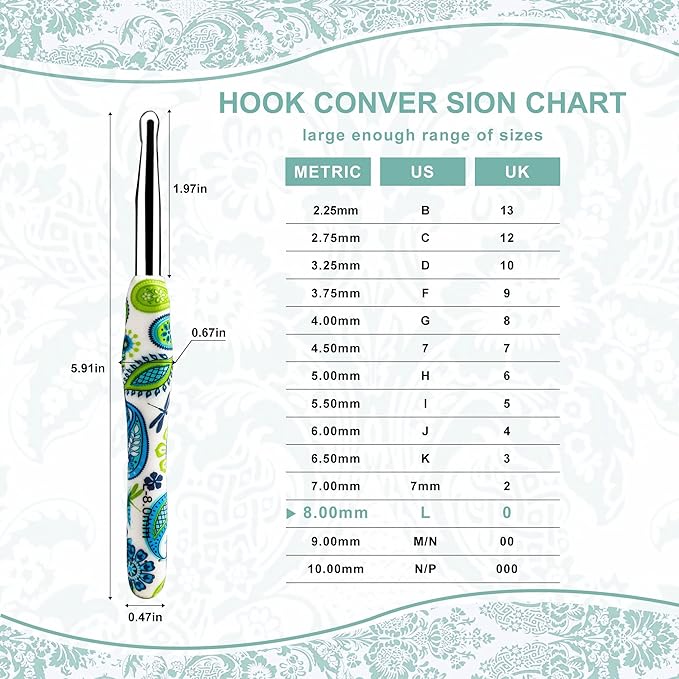8mm Looen Crochet Hook, Ergonomic Handle for Arthritic Hands, Soft Rubber Grip Extra Long  Knitting Needles for Crochet Beginners, Knitting Enthusiasts (8mm)