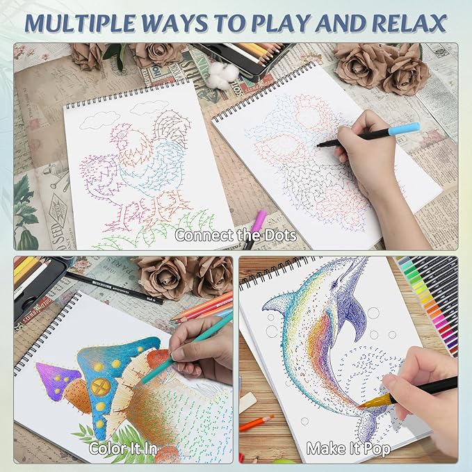 Dot-to-Dot Books for Adults: 30 Easy Dot to Dot Patterns for Stress Relief - Lifeline Flow Art Dot Book, Spiral Bound, Single-Sided Print, Dots Art Gift for Women