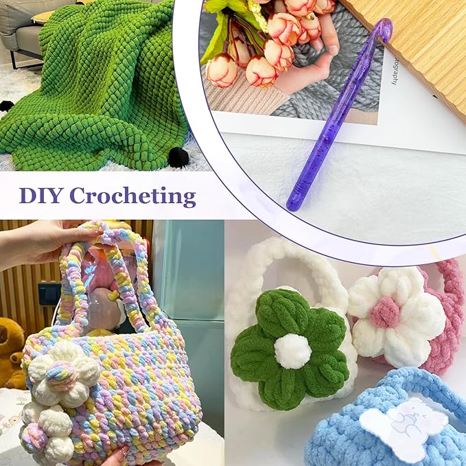 Hobekoee 12mm Large Crochet Hook for Chunky Yarn,Ergonomic Crochet Needles for Arthritic Hands,Plastic Crystal Smooth Crochet Hooks for Handmade DIY Crocheting