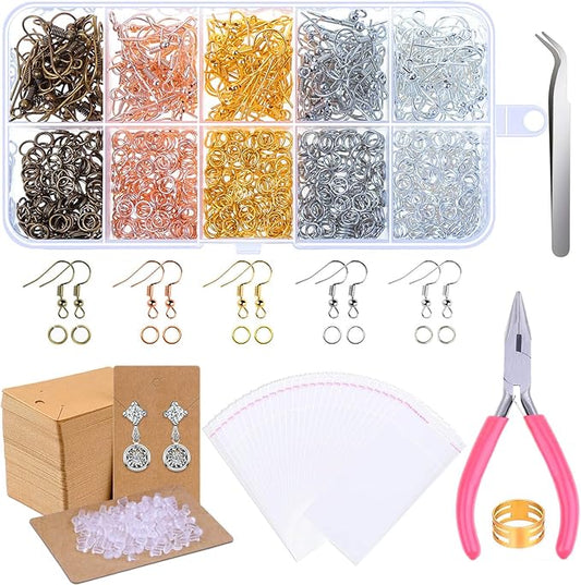 Paxcoo 1350pcs Earring Making Kit with Hooks, Rings, Pliers, Backs, Holder Cards and Clear Bags for DIY Earring Supplies and Findings
