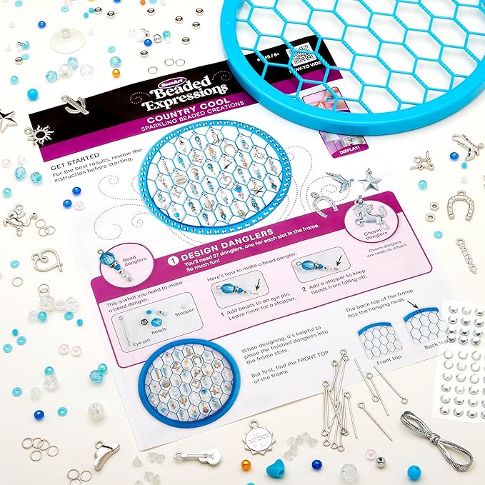 RoseArt Beaded Expressions Country Cool DIY Beaded Sun Catcher Craft Kit - Create Sparkling Country-Style Designs with Charms & Beads – Bead, Design & Display, Ages 8+