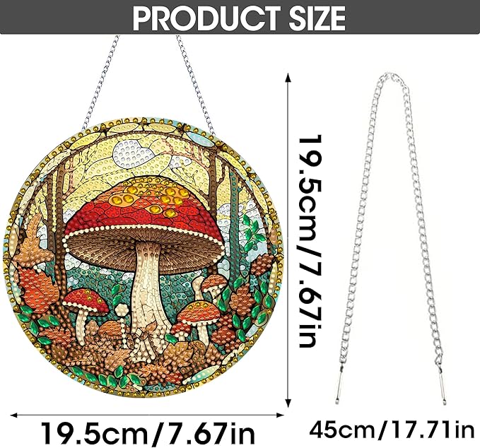 SKRYUIE Mushroom Hanging Diamond Art Kits for Adults Pendant Suncatcher, Special Shaped Crystal DIY Pearl Diamond Painting Kit, Gift for Mother Spring Summer Window Wreath Decor 7.68 x 7.68 Inch A6