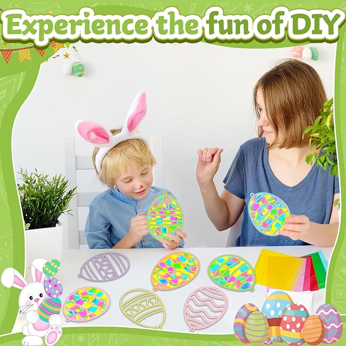 32 Sets Easter Egg Suncatchers Craft Kit DIY Window Stained Glass Effect Easter Egg Paper Crafts Home School Classroom Decoration Kid Birthday Gift Creative Art Project & Activity Game