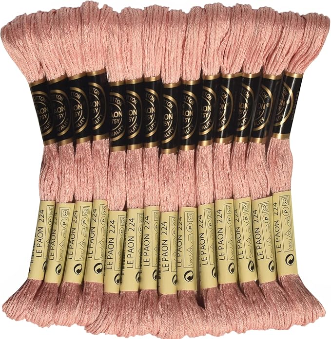 LE PAON Embroidery Floss, 14-Pack Six Strands 100% Long Staple Cotton Embroidery Thread, 8.7-Yard，Color Number：224, Light Shell Pink