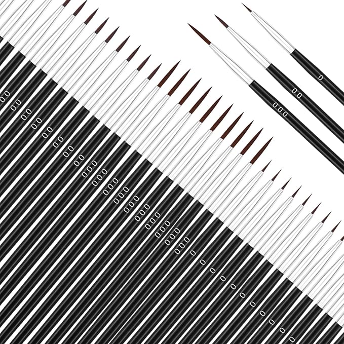 Anezus 60Pcs Thin Detail Paint Brushes Fine Tip Paint Brushes Set with 3 Size #000#00#0 Liner Brush for Miniature 40k Model Crafts Watercolor Acrylics Oil