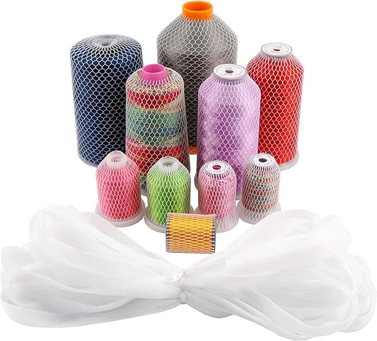 New brothread 20YD Thread Net Spool Saver for Different Sizes of Embroidery Sewing Quilting and Serger Thread Spools/Cones - Cut into Any Length