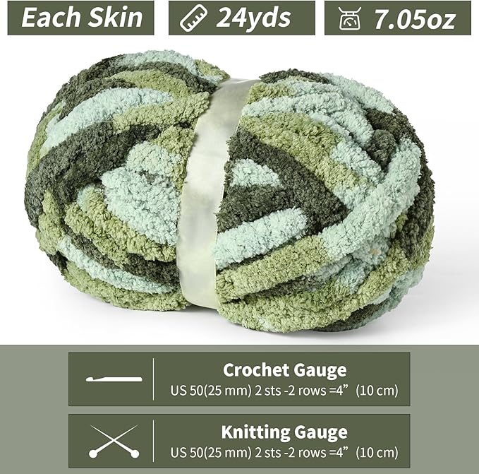 10 Pack Jumbo Chunky Yarn for Hand Knitting, Fluffy Chunky Chenille Yarn for Crocheting, Variegated Chunky Knit Baby Blanket Yarn, 240 yds /70.5 oz Super Bulky Yarn（Forest Green）