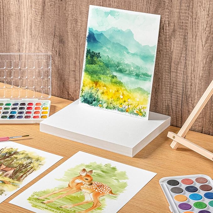 80 Sheets Watercolor Paper Bulk, 110 lb/230 GSM Cold Press Paper White Water Color Paper for Kids Child Students Adults Artists Drawing Wedding Gift Cards(8.5x11 Inch)