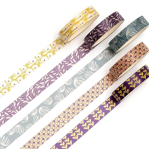 Fantasy Washi Tape Set - 5 Rolls Texture Arts Adhesive Tapes Basic Patterns Decorative Masking Tape Sets for Craft, Kids, Scrapbook, DIY, Gift Wrapping (2-Garden Whimsy)