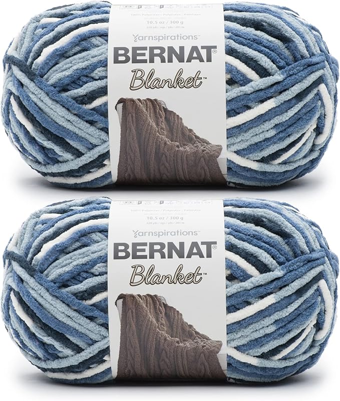Bernat Blanket Faded Blues Yarn - 2 Pack of 300g/10.5oz - Polyester - 6 Super Bulky - 220 Yards - Knitting/Crochet