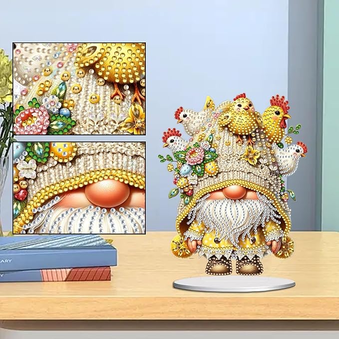 DIY Dot Diamond Desktop Easter Creative Ornaments Diamond Art Painting by Number Embroidery Arts and Crafts Easter for Home Office Garden Decoration (Single Side Dot Diamond)-22-Chicken Goblin