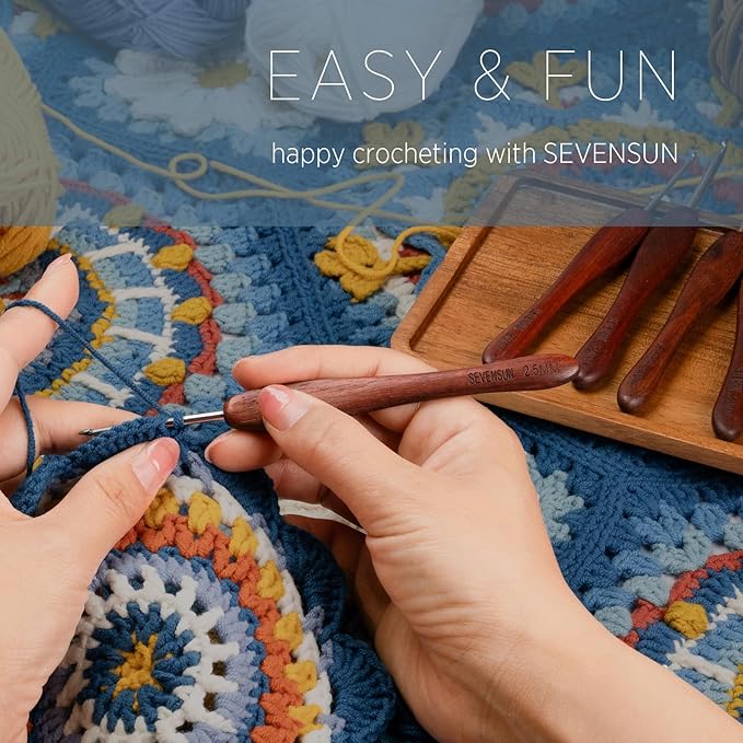SEVENSUN Mimosa 6mm Single Crochet Hook, Available in 0.6mm-6.5mm, Ergonomic Hand Polished Stainless Steel Inline Pointy Wood Handle Crochet Hook for Arthritic Hands, Mother's Day Gifts for Mom