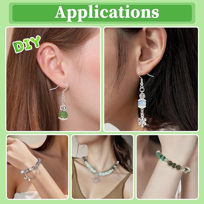 Tunmiok Glass Beads for Jewelry Making Kit with Metal Charms & Crystal String - Includes Spacers, Flower Holders - Bracelet kit, Necklace, Earring Set Supplies for Adults (Green)