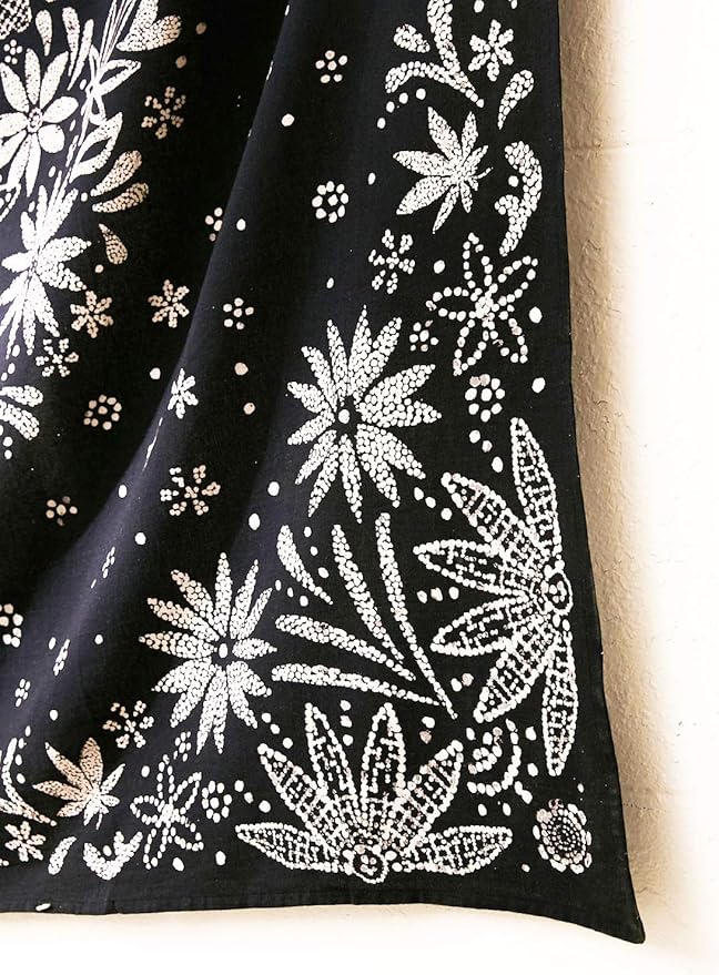 neasow bohemian tapestry wall hanging,black and white floral tapestry with dotted daisy medallion print bedroom boho hippie home decor, 70×90 inches