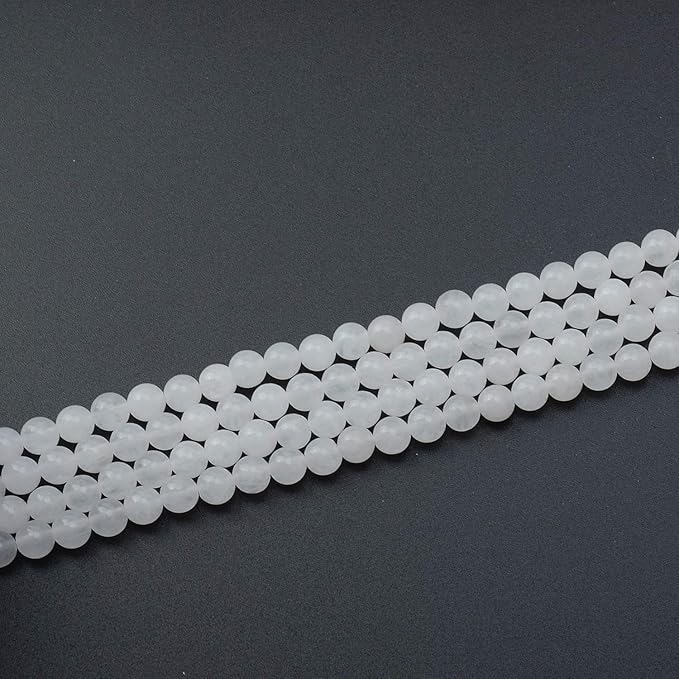 LPBeads 200Pcs Polished 6mm Round Natural White Jade Gemstone Loose Beads with Stretch Cord for Jewelry Making Bracelets