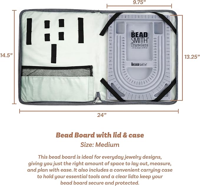 The Beadsmith Bead Folio – Basic Elements – 28” U Channel Bead Board with Lid and a Zippered Storage Case – Keep Your Designs, Beads & Tools Secure – Jewelry Making Supplies