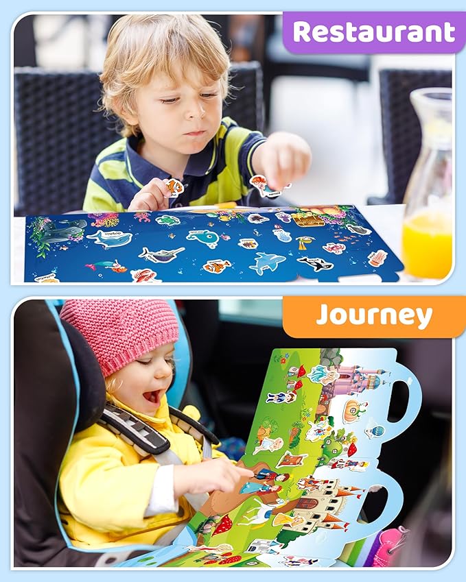 benresive reusable sticker books for kids, sticker books for toddlers, toddler travel toys activities crafts ages 3 and up birthday gifts - ocean, fairy and dinosaur