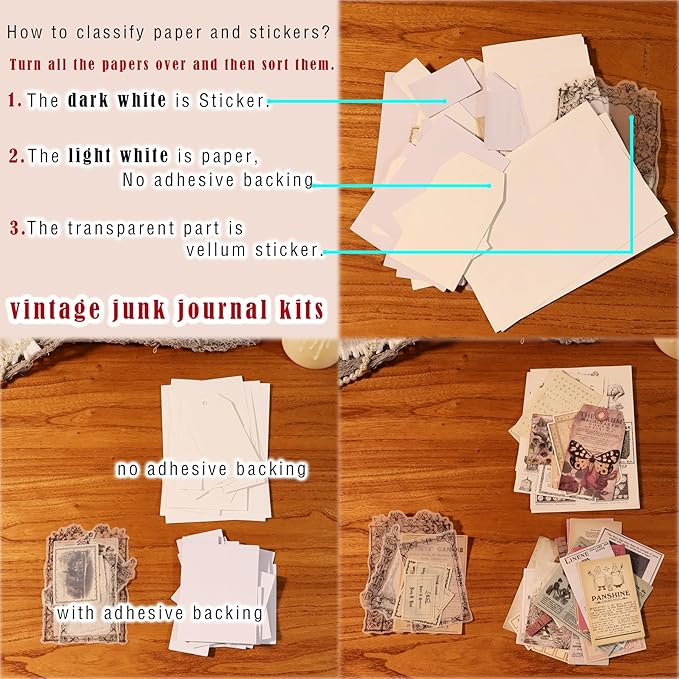 CATaireen Vintage Junk-Journal Mixed Paper Scrapbooking Embellishments Set Retro Journaling Decoupage Stickers Textured Packaging Decorative Cards Tags Kit (Old Photos 1)