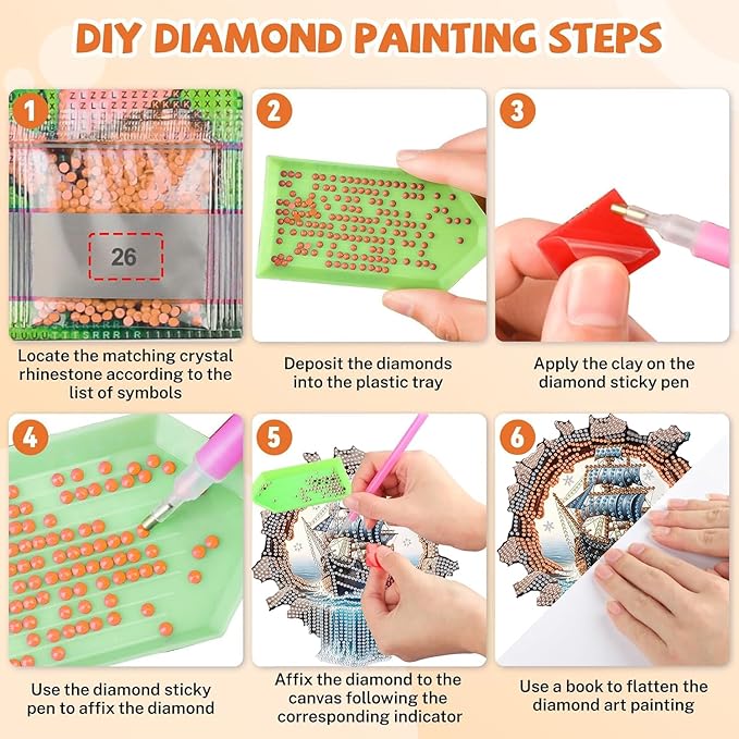 Masendp Hanging Diamond Art Decoration Kit 5D Diamond Painting Kit, DIY Ocean Sailboat Themed Diamond Art Kit Suitable for Beginners, Adults, Home Wall and Garden Decoration