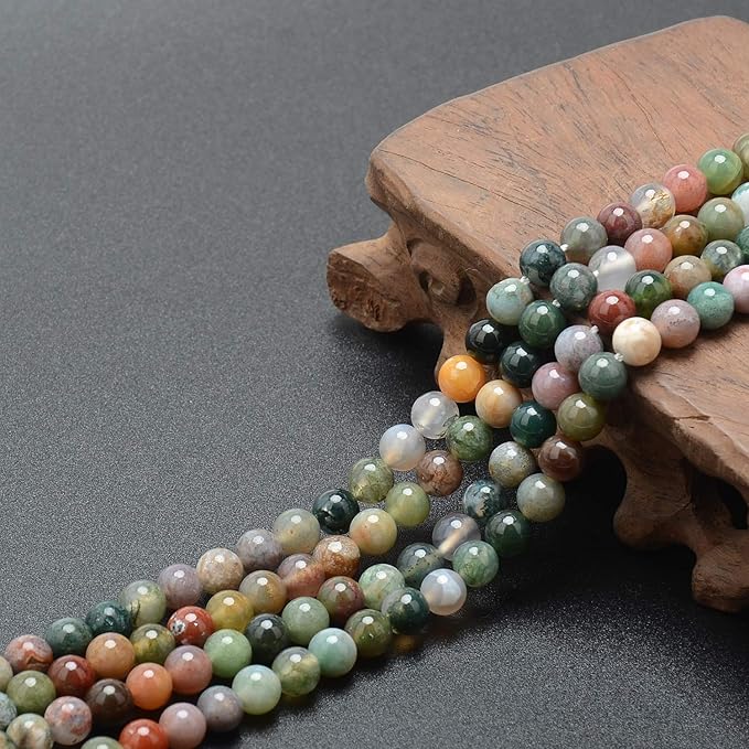 LPBeads 200Pcs Polished 6mm Round Natural Indian Agate Gemstone Loose Beads with Stretch Cord for Jewelry Making Bracelets