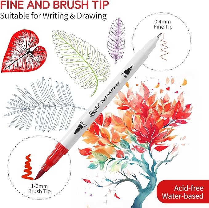 Dual Tip Art Markers for Adult Coloring Books,Fine and Brush Tip 32 Colored Pens Watercolor Pens for Journaling Note Taking Writing Planning Art Supplies