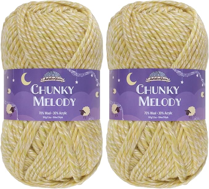 JubileeYarn Chunky Melody Yarn - 100g/Skein Bulky Wool Blend - Baby Key Lime - 2 Skeins