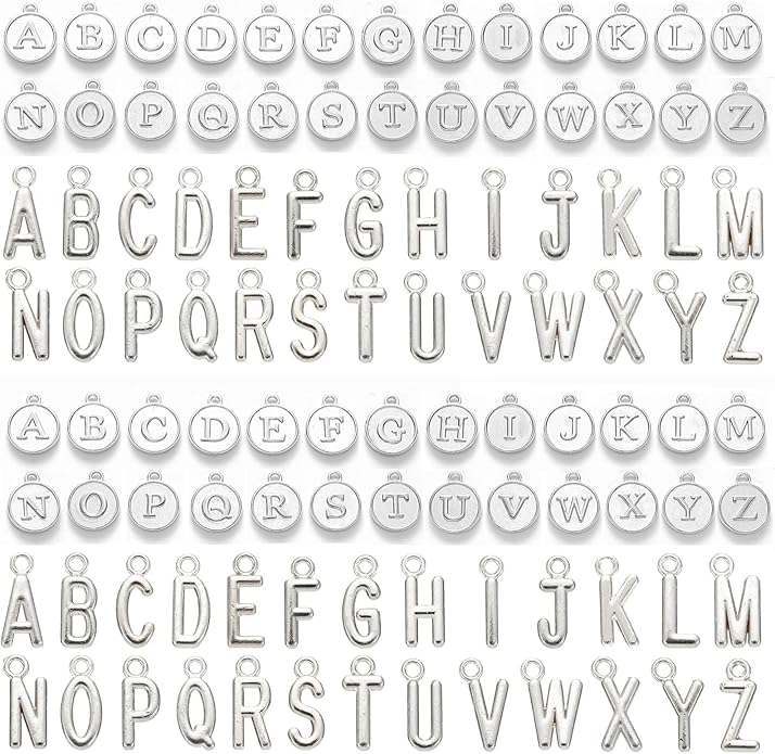 208Pcs/8 Sets Silver Letter Charms A-Z Alphabet Metal Initial Charms kit for Jewelry Making DIY Bracelets Necklaces and keychain making