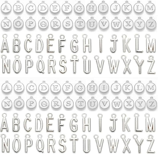 208Pcs/8 Sets Silver Letter Charms A-Z Alphabet Metal Initial Charms kit for Jewelry Making DIY Bracelets Necklaces and keychain making