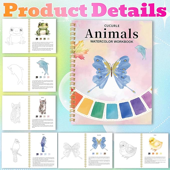 Watercolor Workbook Spring Animal Coloring Book with 18 Colors Water Color Tutorial Instruction Painting Book Travel Kit Paint Set for Adults Beginners Artists