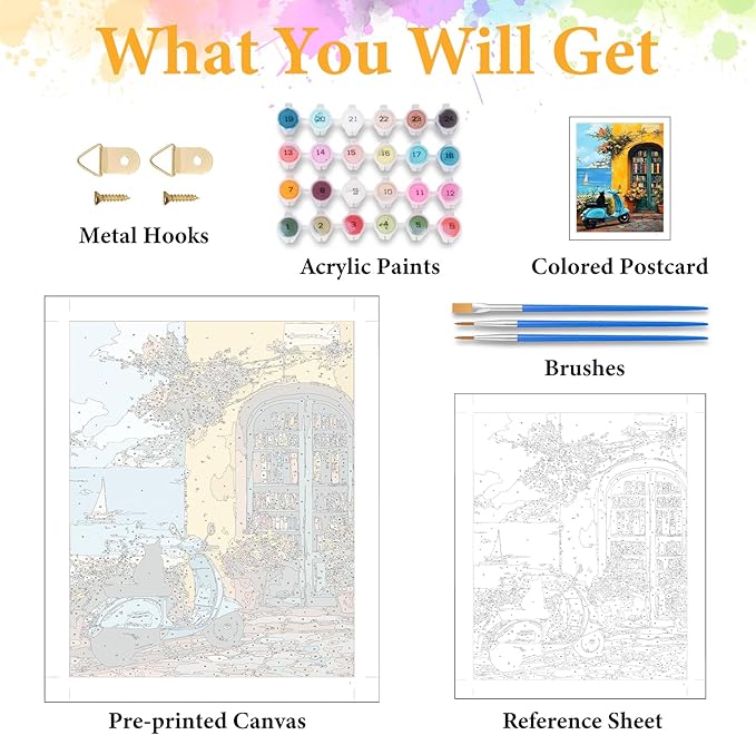 Paint by Numbers Kit for Adults Beginner Seaside Landscape, Adult Paint by Number Kits on Canvas, DIY Acrylic Oil Painting by Numbers for Adults, Perfect for Home Wall Decor 16X20 Inch