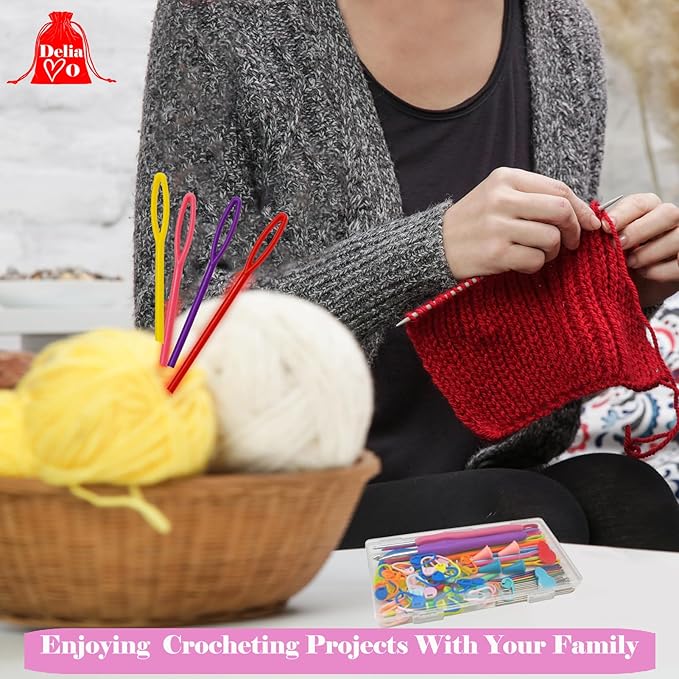 DeliaVo 98 Pcs Yarn Needles Set, Assorted Crocheting & Darning Tapestry Needles with Stitch Markers, Crochet Kit for Knitting Sewing Weaving