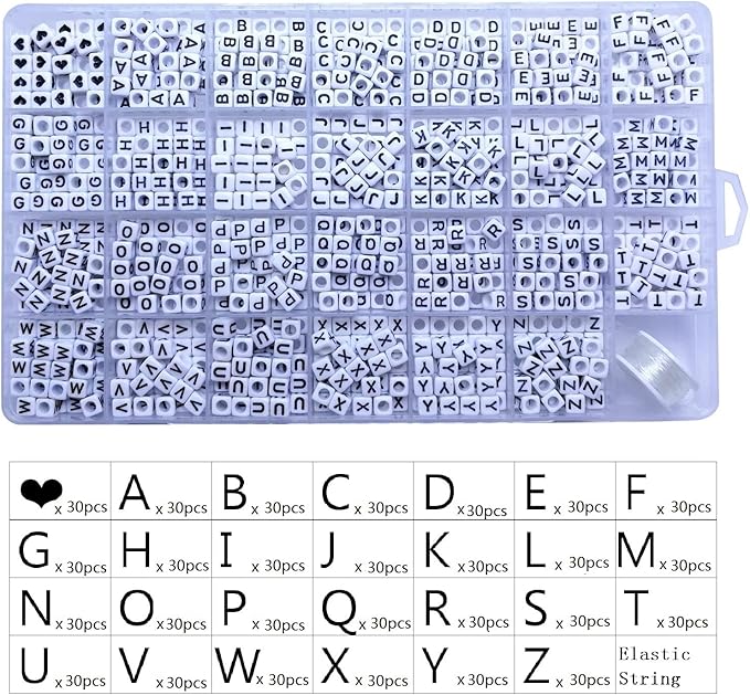 Amaney 810pcs 6x6mm Cube Acrylic Alphabet Letter Beads for Jewelry Making Bracelets Necklaces Key Chains