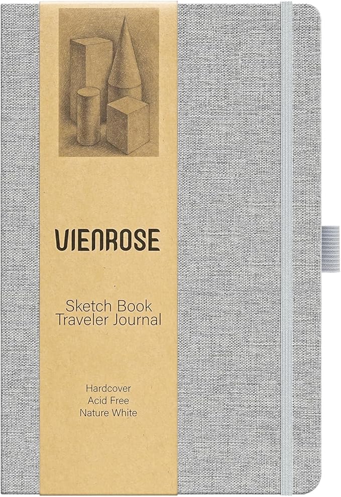 Vienrose 8.7"x5.7" Sketch Books, Linen Cover Hardbound Sketching Book with Acid-Free Paper, Drawing Pad for Kids, Beginners & Professionals, Art Supplies for Adults & Students(Grey, 60 Sheets)