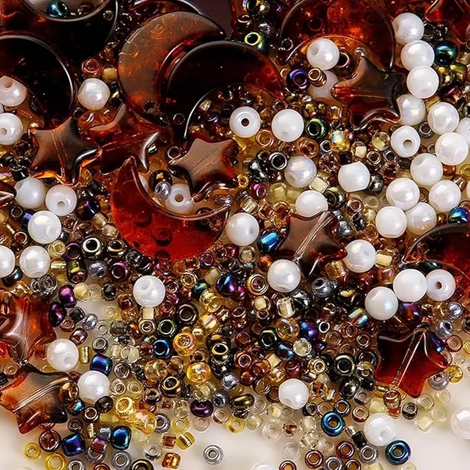Mixed Star Moon Crystal Glass Beads Seedbeads Loose Round Pearl Beads for Jewelry Making Craft Bracelets Necklaces Earrings DIY Crafts Projects Coffee Glass Spacer Bead Kits for Crafts