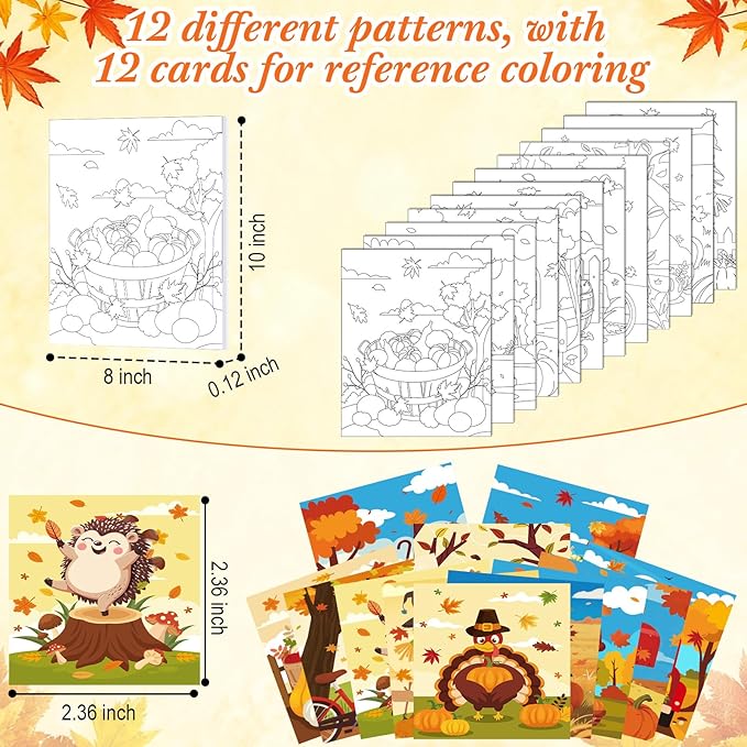 Ctosree 12 Pack Pre Drawn Canvas Kit for Painting Sip and Art Paint Kit for Adults Pre Painted Canvas Party Favors for DIY Holiday Party Date Night Gifts(Autumn Harvest,10 x 8 Inch)