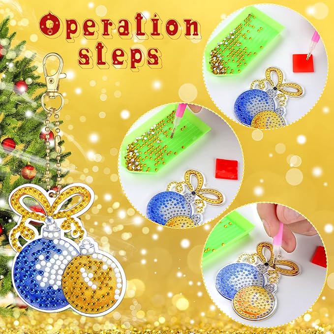 Junkin 26 Pcs Diamond Art Christmas Ornaments 5D DIY Christmas Diamond Painting Keychains Kits Xmas Hanging Painting Kit Snowman Santa Art Pendant Key Chains for Adult Craft Gift Family Decor(Cute)