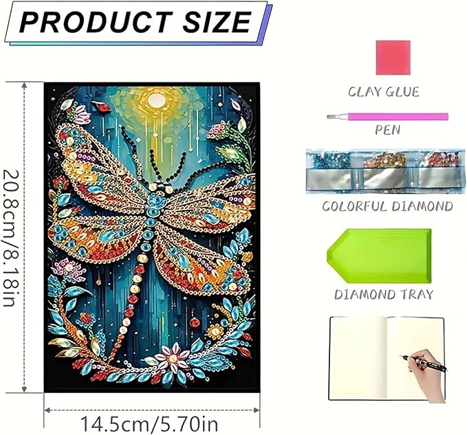 Dragonfly Diamonds Painting Notebook for Adults, A5 Diamond Art Journal and DIY Sketchbook, Diamond Art Kit Supplies,Gift for Beginners, Craft Lovers, Artists. (Dragonfly)