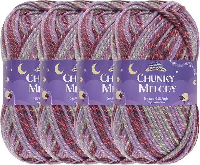 JubileeYarn Chunky Melody Yarn - 100g/Skein Bulky Wool Blend - Fireking Purple - 4 Skeins